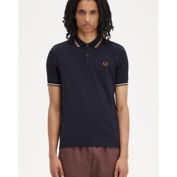 Fred Perry Blue Double Stripe Polo Shirt, Male, Size: S