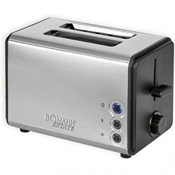 Bomann TA 1371 - Tostadora de pan compacta, acero inoxidable con 2 ranuras, 3 funciones, tostar, calentar y descongelar, 850 W con regulador de nivel de tostado, calienta panecillos o bolleria
