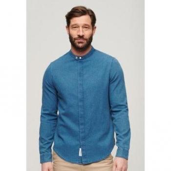 Camisa de hombre Superdry índigo con cuello panadero azul claro, talla XXL
