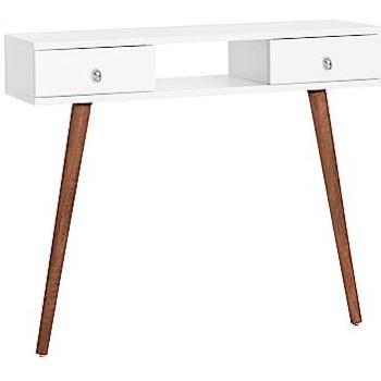 Recibidor Consola Blanco y Roble 90 x 30 x 77 cm con Dos Cajones Temis