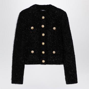 Balmain Women's Black Tweed Short Jacket with Decorative Buttons, Size 40 (M)