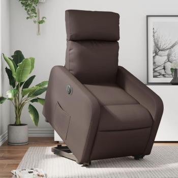 Sillón reclinable elevable eléctrico de cuero sintético en colores Negro, Crema y Marrón, ideal para dormitorio, cómodo, tipo silla relax y sofá