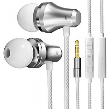 Auriculares, Auriculares Intrauditivos con mMicrófono,Cancelación de Ruido Estéreo, Control de Volumen, a Prueba de Sudor, Aislamiento del Ruido, Graves Potentes Auriculares con Cable de 3,5 mm