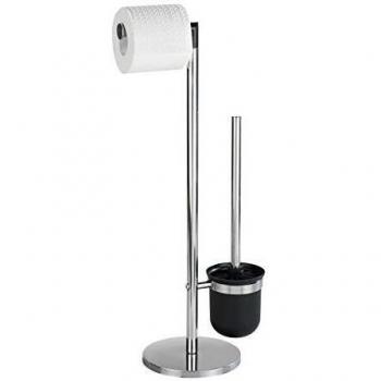 Wenko Parus Portarrollos con Escobillero, Acero Inoxidable, Plata Brillante, 16.5x25.5x57 cm