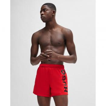 Bañador tipo shorts HUGO para hombre, color rojo, de secado rápido con logo estampado vertical