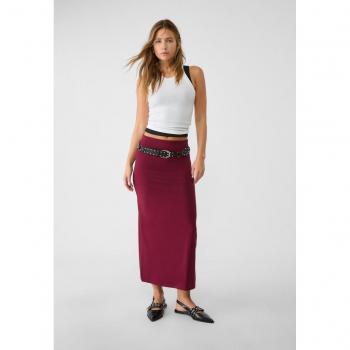 Stradivarius Long Burgundy Pencil Skirt Size S