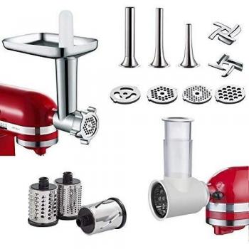 Accesorios para Picadora de Carne y Cortador de Verduras para KitchenAid Batidora de Pie, Picadora de Carne Incluye 3 Embutidor de Salchichas, 4 Placas de Molienda, COFUN KitchenAid Accesorios