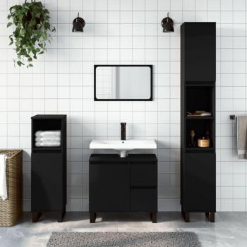 Conjunto de muebles de baño 3 piezas de madera contrachapada negra multicapa vidaXL