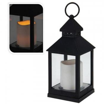Farol con vela de led negro 10.5x10.5x23cm