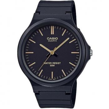 Casio Men's Analog Quartz Watch MW-240-1E2V with Black Dial and Gold Hands on Resin Strap