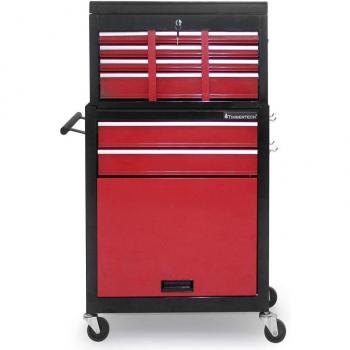 Carro de taller Timbertech con caja de herramientas extraíble, 9 cajones, cerradura, acero, ruedas, dimensiones 61,5x33x108,5 cm