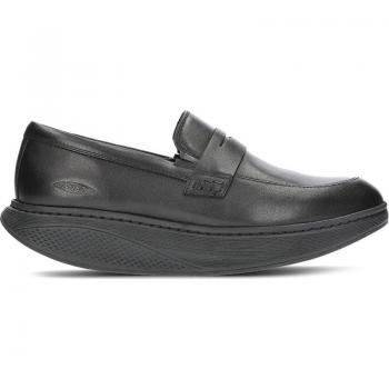 MBT Asante 7 Men's Black Full Grain Leather Slip-On Moccasins with Curved Sole