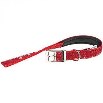 Collar para Perro Ferplast Daytona Deluxe Rojo-Negro, Nylon Reflectante, Acolchado, Ajustable 37-45 cm con Hebilla Metálica