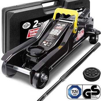 Gato hidráulico de carretilla negro 2t con altura de elevación de 85-330mm y maletín incluido