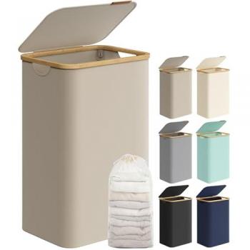 Cesto de Ropa Sucia con Tapa 90 L Marrón Camello 42 x 32 x 70,5 cm