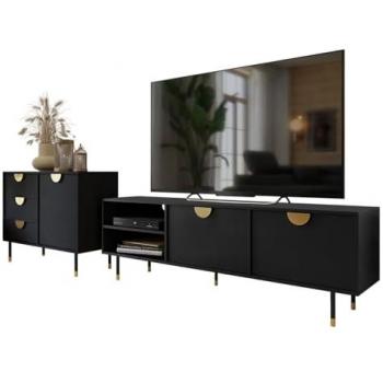 Conjunto de salón Comfivo N108 con mesa de TV, aglomerado laminado, 78 x 40 cm, dorado y negro, partes separadas y equipo adicional