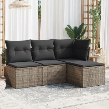4-Piece Grey Poly Rattan Garden Sofa Set with Cushions