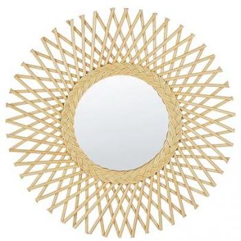 Espejo de pared de ratán beige 60 cm forma de sol boho para sala de estar y dormitorio Tagolu