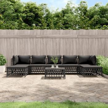 8-Piece Anthracite Steel Garden Lounge Set with Cushions