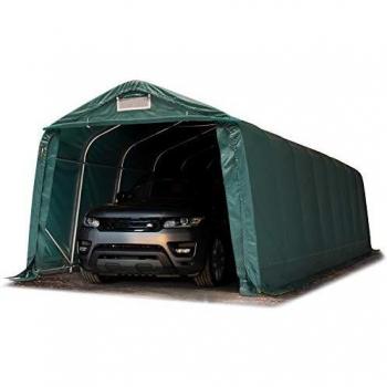 Carpa Garage Toolport 3,3x9,6 m PVC 800 N de alta resistencia, garaje portátil, cobertizo compacto de almacenamiento, refugio 100% impermeable verde oscuro con estática para hormigón