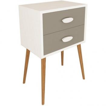 Mesilla de Noche Singol XXL con Cajones - Blanco/Antracita, Medidas: 70x45x30 cm