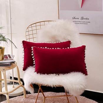 FabThing Funda de Cojín Decorativa Fundas de Almohada Rectangular Terciopelo para Sofá Silla Cama Sala de Estar Dormitorio Coche Hogar 30x50cm 2 Piezas Bordeaux
