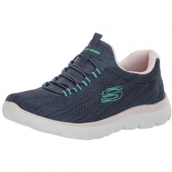Zapatillas deportivas de mujer Skechers Summits Fun Flare, color azul marino con rosa claro y blanco, talla 41, diseño de malla navy con detalles en rosa y turquesa, ideales para running