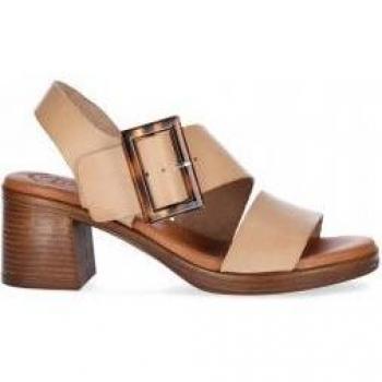 Chika10 Gotica 08 Sandalias de Tacón para Mujer, Piel, Color Beige, Cierre de Hebilla, Altura del Tacón 5 cm