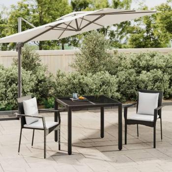 3 Piece Garden Dining Set with Black Poly Rattan Cushions