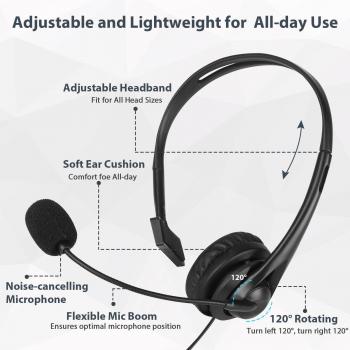 Auriculares USB con micrófono de cancelación de ruido para PC y portátil, uso en centro de llamadas