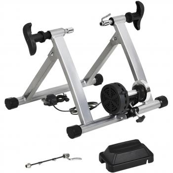HOMCOM Rodillo de Bicicleta Entrenamiento Plegable con Resistencia Magnética Ajustable de 5 Niveles para Ruedas de 700C o 26-28 Pulgadas Plateado 54