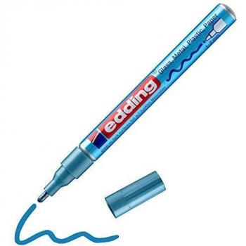 edding 751 marcador de tinta opaca brillante - azul claro metálico - 1 rotulador - punta redonda 1-2 mm - para vidrio, piedras, madera, plástico, papel - color permanente