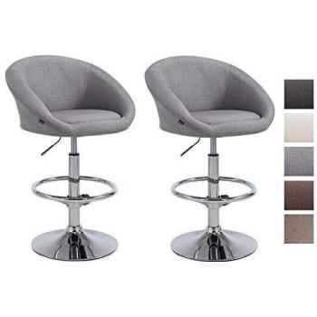 Set de 2 Taburetes de Bar Miami en Tela con Respaldo y Altura Ajustable, Cromado Gris Claro