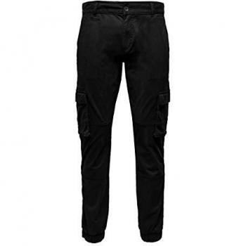 Only & Sons Men's Cam Stage Black Cargo Trousers with Cuff, Size 34/32