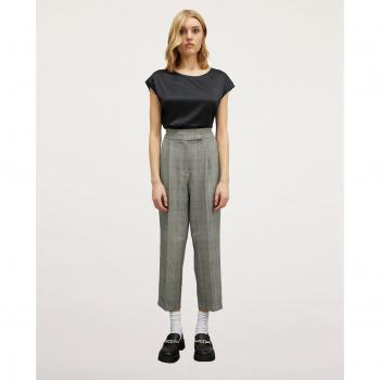 Pantalón recto de mujer cropped con estampado príncipe de gales