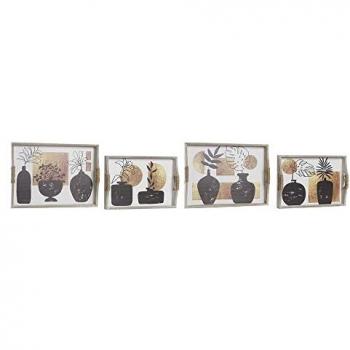 Juego de Bandejas DKD Home Decor Blanco Negro Dorado Madera MDF Moderno Jarrón 40 x 30 x 6 cm (2 Unidades) (12 Unidades)