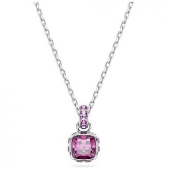Swarovski Rhodium Plated February Birthstone Pendant Necklace - Purple Square Cut Crystal