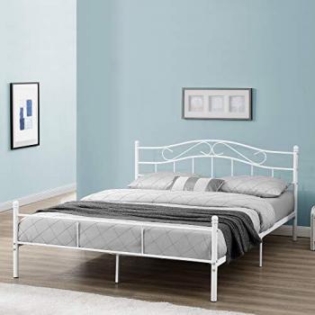 Cama Doble de Metal Florencia con Cabecero Curvado y Somier Incluido - 180 x 200 cm - Blanca