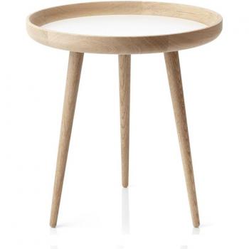 Applicata – Mesa de Madera, Mesa Auxiliar, Mesa de café, Mesa de Madera, en Roble, Roble, Blanco, H: 46 cm