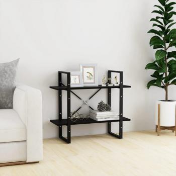 Estantería de madera maciza de pino negra de 2 niveles, dimensiones 80x30x70 cm