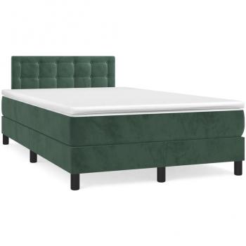 Cama box spring suave con colchón y terciopelo verde oscuro LED 120x190cm