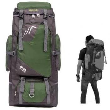 Mochila de Senderismo Impermeable 90L para Montañismo, Escalada y Camping - Unisex, Gris con Verde