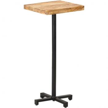 Mesa alta de bar cuadrada de madera de mango rugosa 50x50x110 cm color marrón