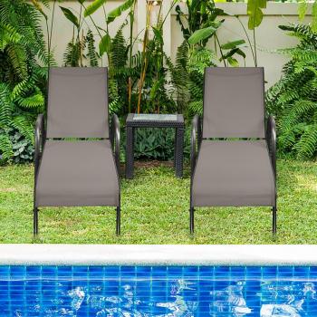 Adjustable Brown Folding Patio Lounge Chairs - 2-Pack with Reclining Armrests