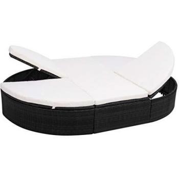 Outdoor Lounge Bed with Cushion Poly Rattan Black