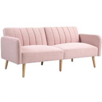 HOMCOM Sofá Cama de 2 Plazas Moderno Plegable Tapizado en Lino Sintético con Respaldo Ajustable en 3 Niveles y Reposabrazos Desmontables para Salón Oficina