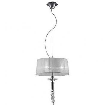 Lámpara colgante Tiffany cromo pulido con pantalla blanca y cristal transparente, 3 + 1 bombilla E27 + G9 Ø 46 cm