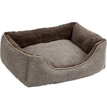 Cama para Perro Kerbl Samuel Gris 50 x 40 x 15 cm, Cesta cómoda para mascotas con cojín interior de felpa reversible, lavable, color plateado/gris oscuro