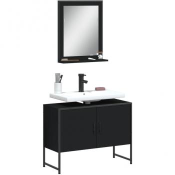 vidaXL 2 Piece Bathroom Cabinet Set Black Engineered Wood