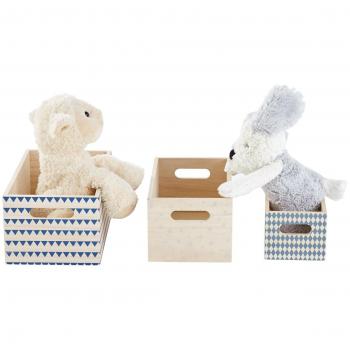 Vertbaudet – Juego de 3 cajas de almacenaje con diseño, algodón, beige claro, Talla única